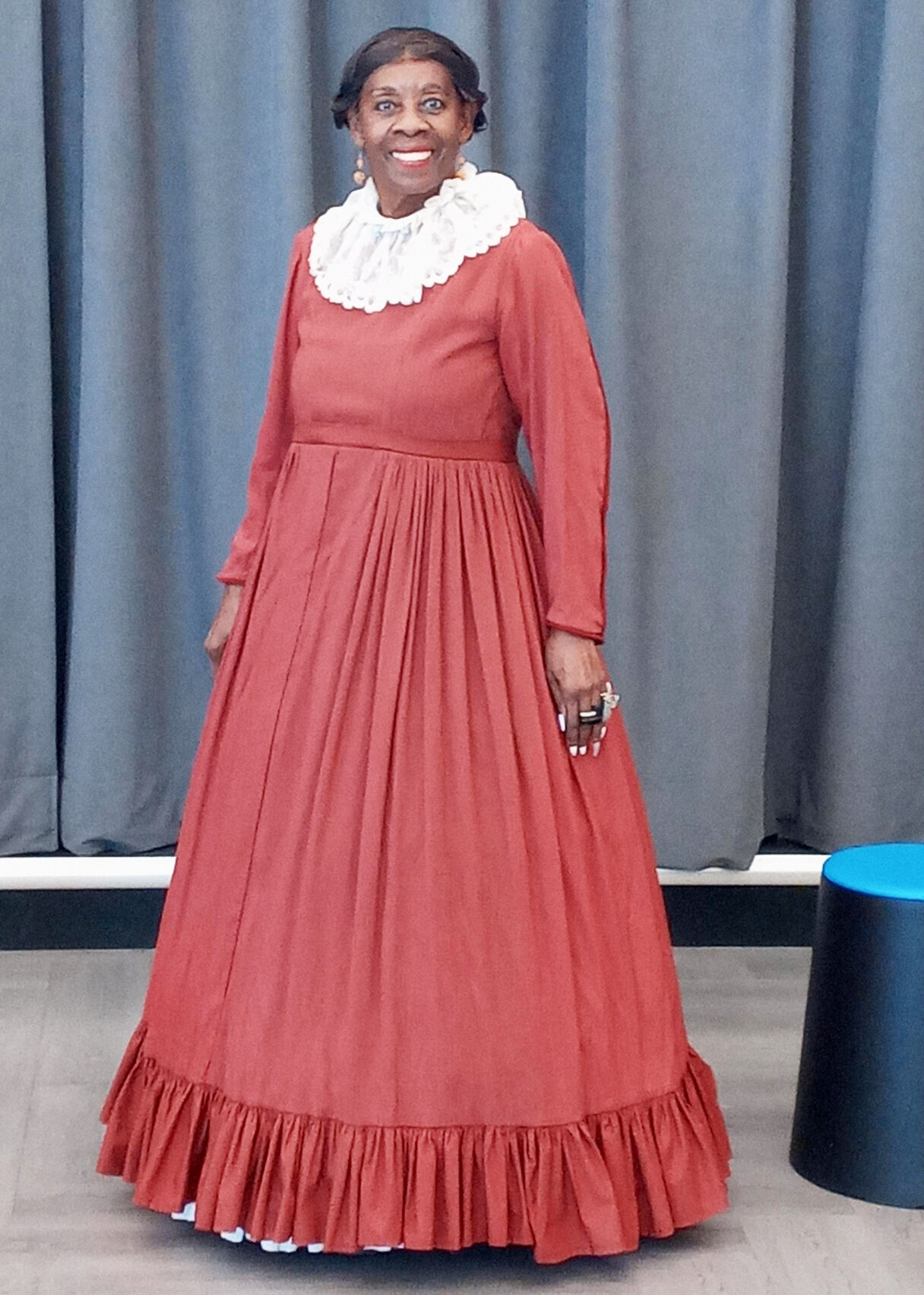 Quillian Minott, who has been in multiple WIW productions, is dressed for the role of Elizabeth Keckly, for her part in “I Am Elizabeth”.